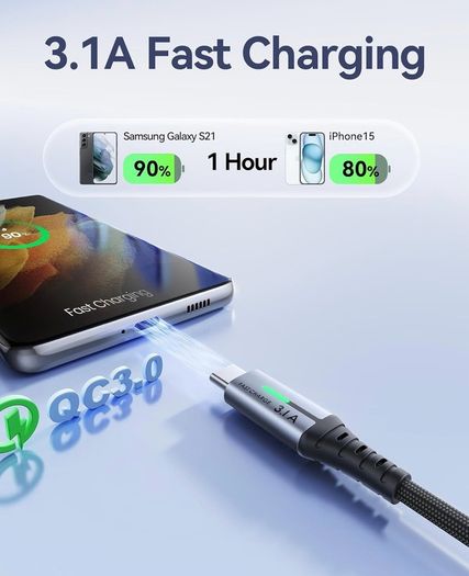 USB-C to USB-C Fast Charging Cable 2m, 100W Power Delivery,  Extra-Long & Durable, Compatible with iPhone, Samsung, Android, iPad, Laptop & More