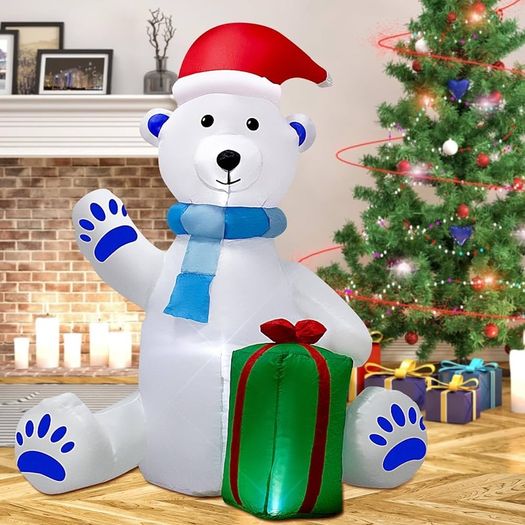 5ft Christmas Inflatable Decoration: Christmas Inflatable Decoration Polar Bear, Built-in LED Lights, Christmas Inflatable Decoration