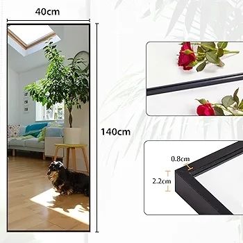 Full Length Mirror 140x40cm Free Standing, Hanging or Leaning, Large Floor Mirror with Black Aluminum Alloy Frame for Living Room or Bedroom
