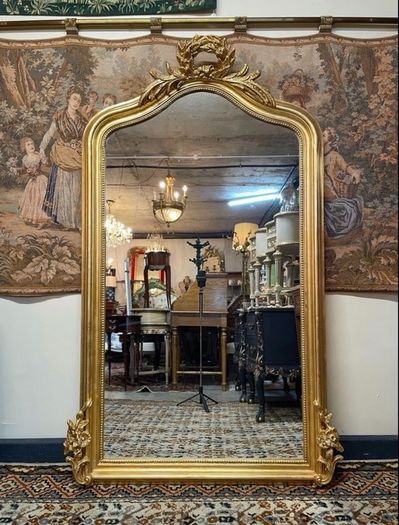 Ornate French-Style Large Gilt Wood Mirror