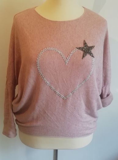 Carla Giannini Women's Angora Mix Top With Heart & Stars New With Tag Salmon Pink