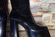 Black Chameleon Waterproof Ultra High Platform Ankle Boots, size 40
