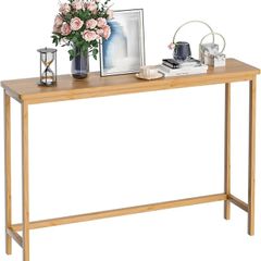 Console Table, Slim Entryway Table, Narrow Sofa Table, 100cm Bamboo Hallway Table for Entryway, Living Room, Bedroom, Foyer, Natural