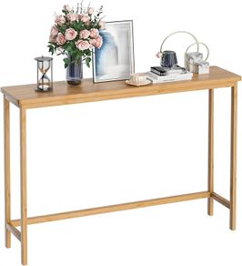 Console Table, Slim Entryway Table, Narrow Sofa Table, 100cm Bamboo Hallway Table for Entryway, Living Room, Bedroom, Foyer, Natural
