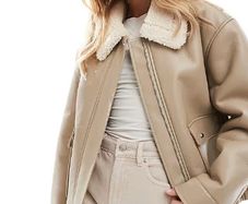 ASOS DESIGN borg collar oversized flight jacket in cream size S