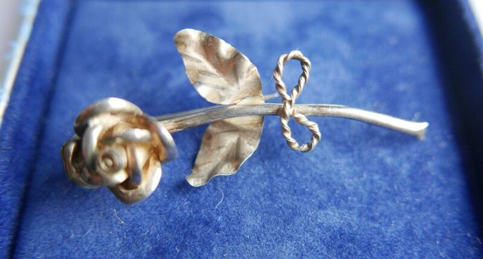 Vintage Sterling Silver Rose Brooch Sterling Flower Brooch Signed 925 - 3,4g