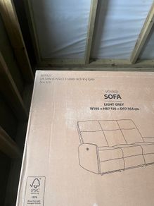 3 seater reclining sofa. Light grey.
