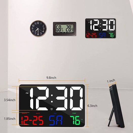 Digital Clock Large Display,11.5" Digital Calendar Alarm Clock with Wireless Remote Control, LED Oversized Wall Clock with Date