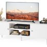 65 Inch TV, Entertainment Center with Adjustable Shelf, TV Console with 2 Cabinets, Media Console, Storage White TV Stand, 4 Cord Holes, for Living Room, Bedroom White Image 4