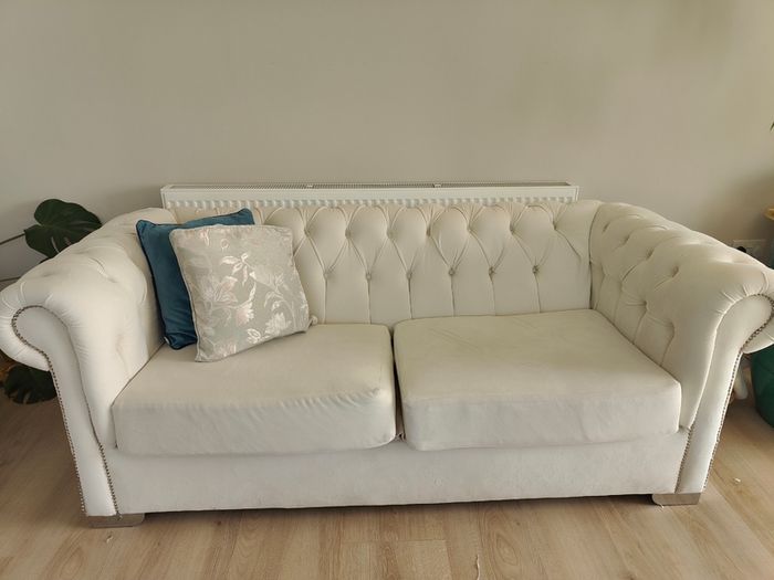 Pair of Cream Chesterfield 3 Seater Sofas E250 for Both