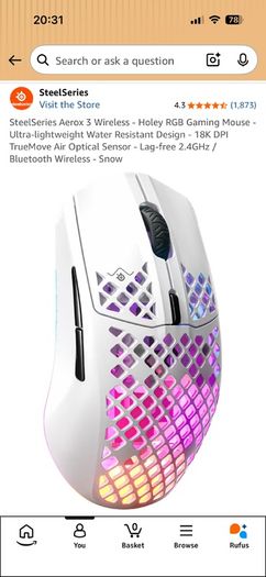 SteelSeries Aerox 3 Wireless mouse (Gen 1 - snow)