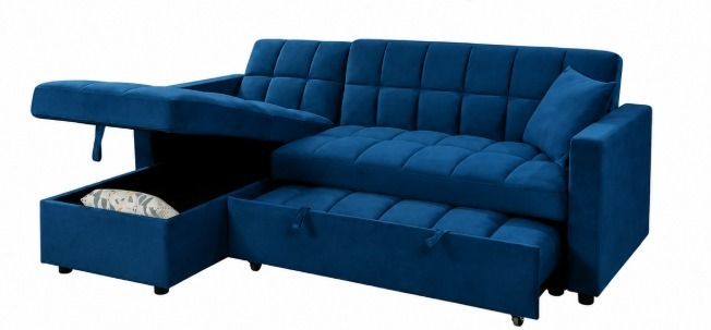 Kris Blue Sofa Bed, Reversible Chaise & Storage