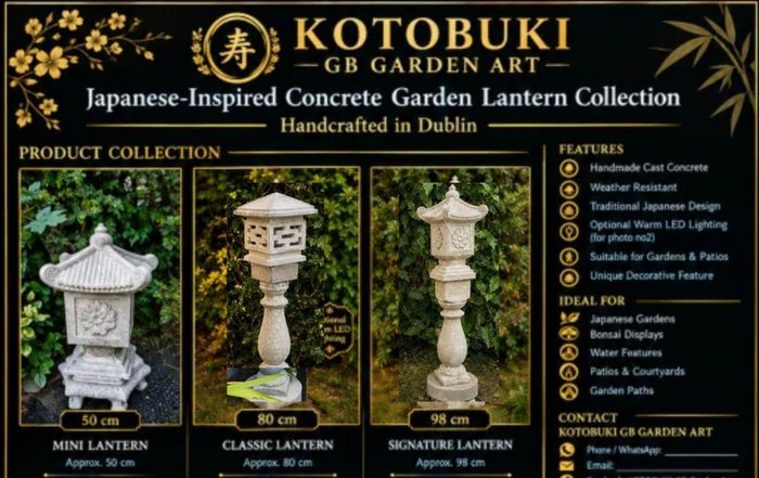 Japanese Garden Lantern -36cm Cast Concrete Pagoda -Handmade Dublin