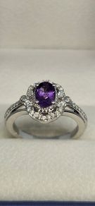 African Amethyst & Moissanite Ring in Rhodium Overlay Sterling Silver