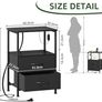 Bedside Table Set of 2 with Charging Station and LED Light, Small Bed Side Table for Bedroom Dorm Kids Room Closet, 2 Drawers Bedside Cabinet with 2 Outlets and 2 USB Ports, Black Image 2