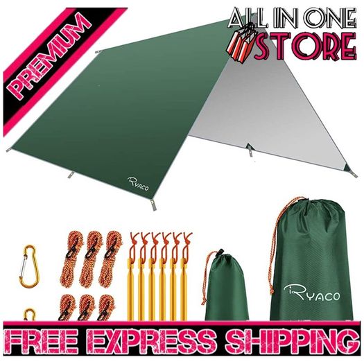 Hammock Rain Fly Tent Tarp, 3m x 3m Tarpaulin Portable Sunshade Lightweight Waterproof Groundsheet Windproof Camping gazebo Picnic Mat Anti UV Sun Shelter for Camping Travel Beach (FREE SHIPPING)