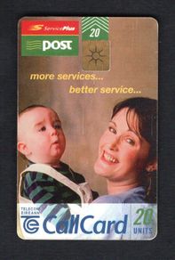 1997 Ireland 20 unit the many different services available at An Post's (the Irish postal service) post offices (Gemplus GEM1) Call Card Used. Telecom Eireann card number 1156.