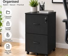 Lockable Mobile Filing Cabinet with 2 Drawers on Wheels  A4