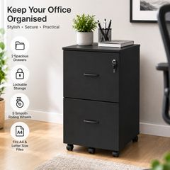 Lockable Mobile Filing Cabinet with 2 Drawers on Wheels  A4