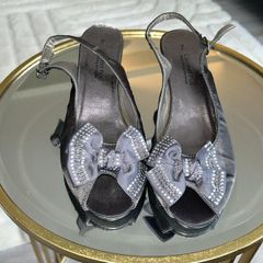 Ladies Silver-Grey Slingback Shoes with Bow Detail