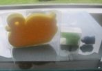 Vintage Bathtime Trio of Animal Shaped Sponge, Soap and Nail Brush.
