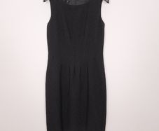 Hobbs Black Sleeveless Waist Pleated Tailored 100% Wool Sheath Dress 10UK/38EU