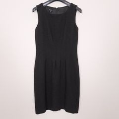 Hobbs Black Sleeveless Waist Pleated Tailored 100% Wool Sheath Dress 10UK/38EU