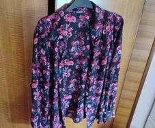 Black blouse with pink flower pattern