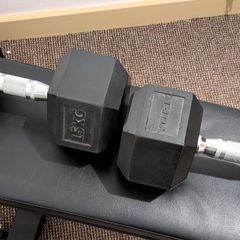 Bolt Bench and 2x 15KG Hex Dumbbells