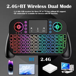 2.4GHz & BT Dual-Mode Mini Keyboard with Touchpad - 7-Color Backlight, Multimedia Keys - Compatible with Android TV Box, Smart TV, Projector, PS3 & More