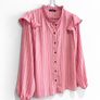 Pre Owned Dunnes Stores Pink Striped Ruffle Blouse Image 2