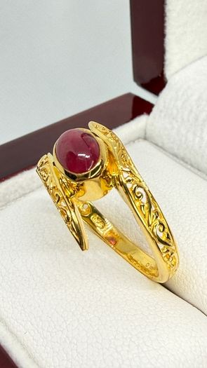 African Ruby Gold Plated Bypass Ring