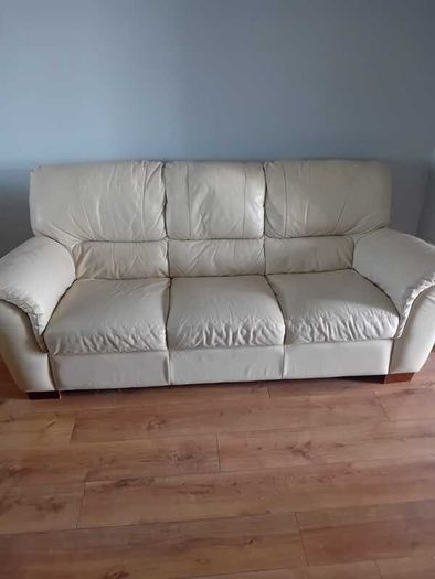 Pair Of Matching CREAM Leather Sofas
