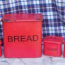 Vintage Red Metal Bread Bin & Kitchen Canister Set. 1960s Style Image 3