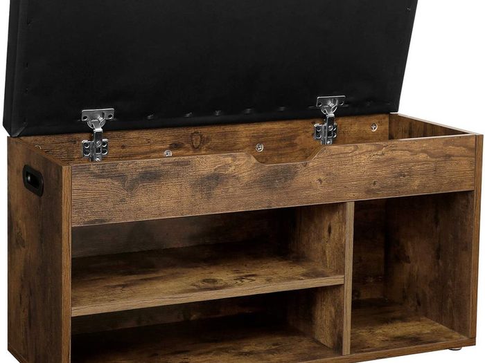 _Shoe Bench LHS30BX, Seat Bench, Padded, 3 Open Compartments, Under Seat Storage, Shoe Storage, Hallway, Living Room, Bedroom, Holds up to 150 kg, Vintage, Dark Brown