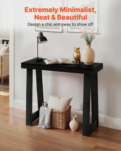 91.5cm Console Table, Narrow Hallway Table, Modern Wooden Sofa Table, Entryway Desk for Living Room, Hallway & Foyer, Black