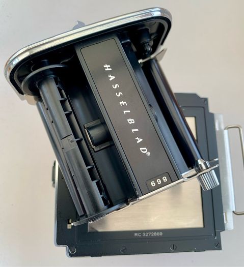 Hasselblad 500 cm vintage medium format film camera and A12 film back