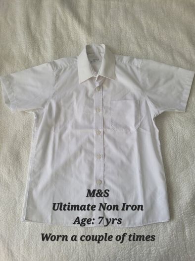 M&S White School Shirts - short sleeves,  size: 7-8 yrs