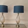 Pair of glass table lamps with teal shades Image 2