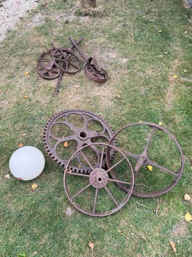 Selection of iron wheels and cogs