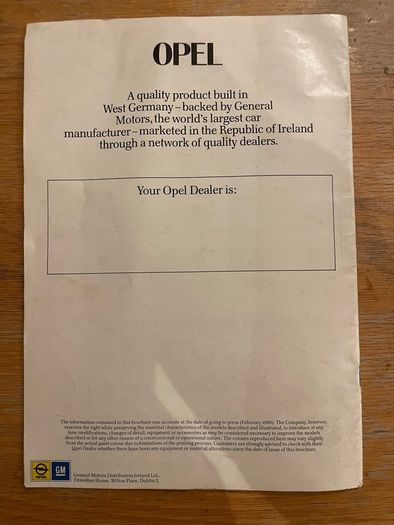 Original Irish OPEL Sales Catalogue