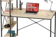 120CM Computer Desk with Storage Shelves Corner Desk Writing Desk with Shelves Reversible Computer Desk with Bookshelf for Home Office Small Space