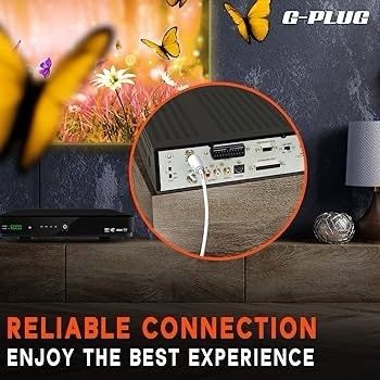 1m TV Aerial Cable with Right Angle Plug Adapter - Coaxial Satellite Cable, TV Antenna AV Lead Male to Male, RF Connector Coax Extension Gold for FreeView