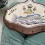 French vintage wall plaque, ceramic and wood Image 3
