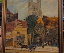 1970's Oil Painting of Church and Woolpack Hotel, Kent - Signed