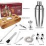 Cocktail Shaker Set Stainless Steel Bamboo Stand Image 3