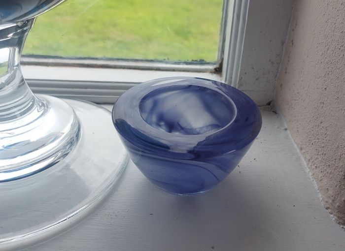 Fabulous Pair of Two Vintage Small Hand-Blown Art Glass Pieces in Shades of Bright Blue and Cornflower Blue, Sold as a Pair