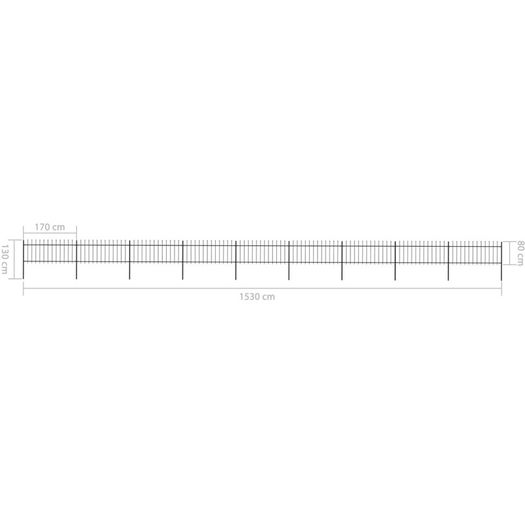 Garden Fence with Spear Top Steel 15.3x0.8 m Black