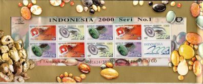 2000 Indonesia International Stamp Exhibition 2000 Presentation Pack with sheet showing Gemstones commemorative stamps