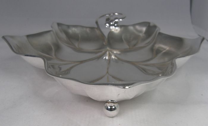 Vintage WMF Silver Plated Grape Vine Leaf Dish, Germany, 9.5 inches Footed Serving Bowl